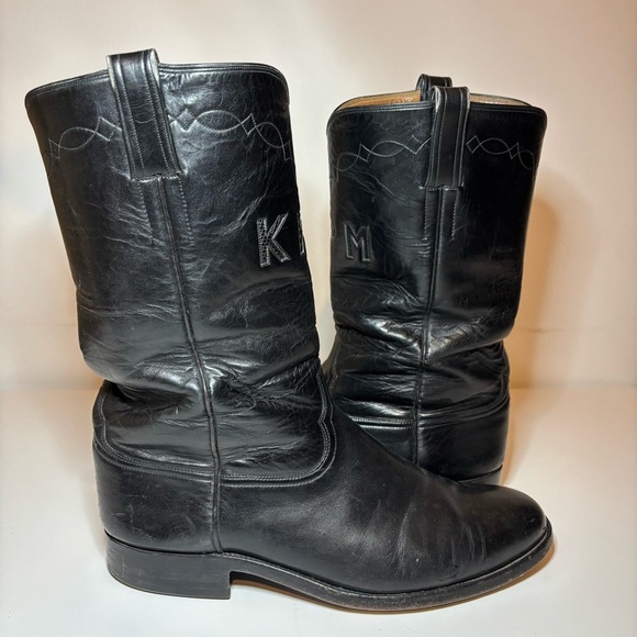 Custom Made Kangaroo Western Boots By Morado Brothers Almond Toe Black Size 12 - Picture 5 of 15